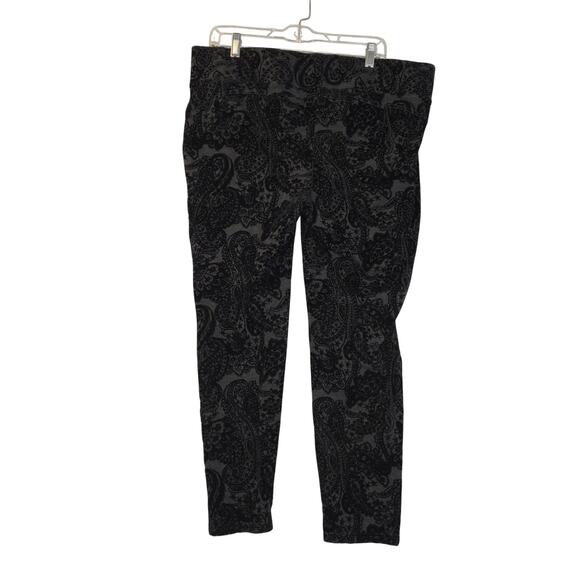 One 5 One Womans 2X Velvet Burnout Pants Black Flocked Paisley Stretch Going Out - Picture 2 of 15